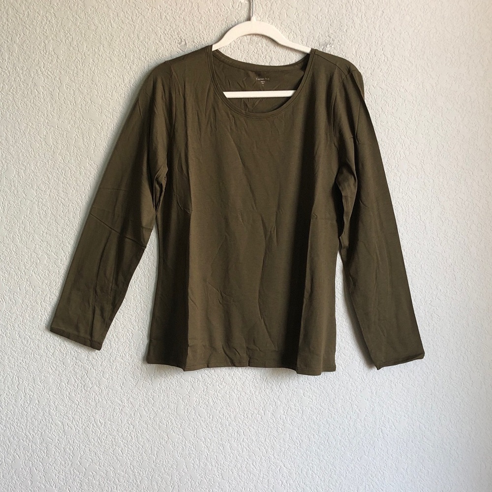 NWT Garnet Hill Essential Long Sleeve Tee Olive Green Large Pima Cotton
